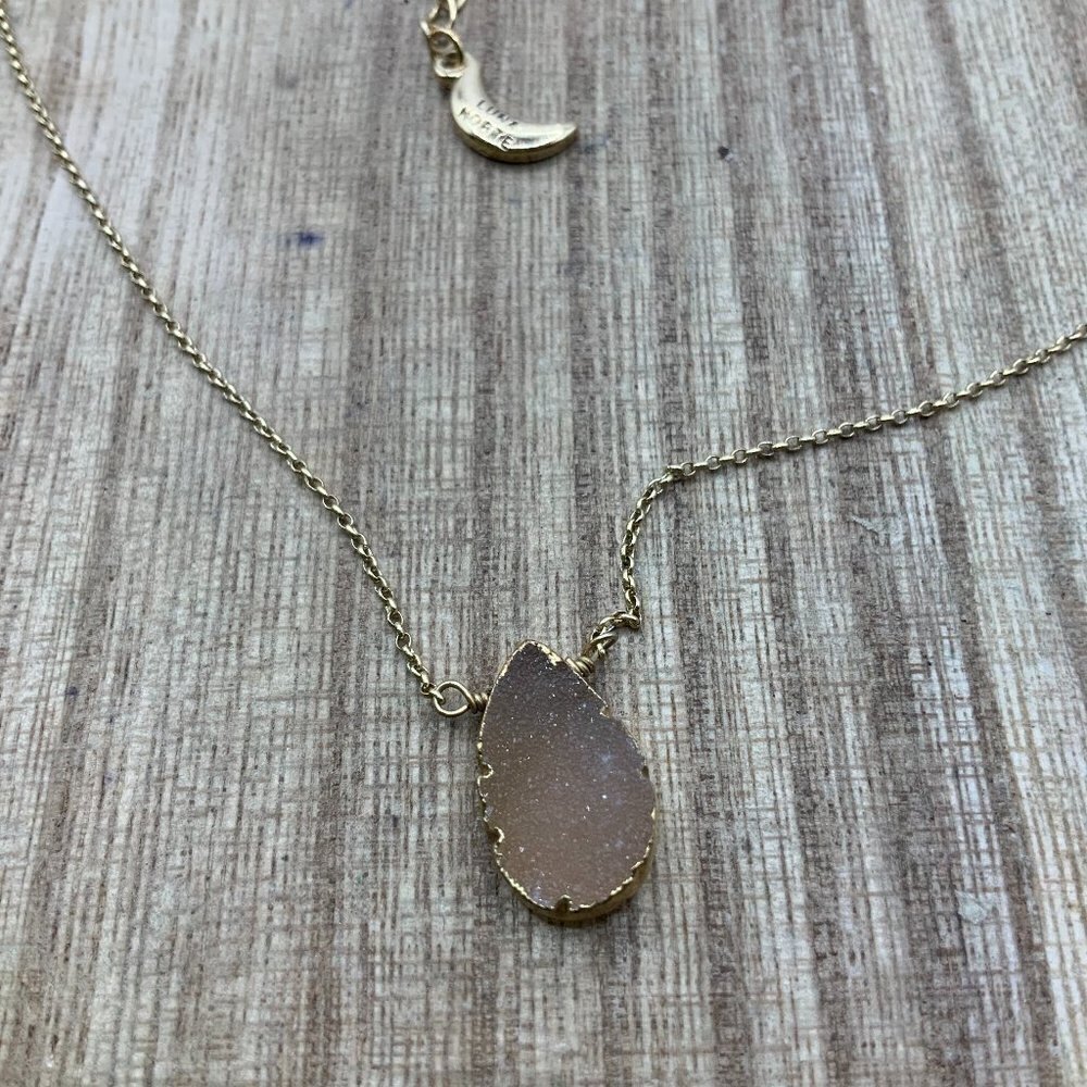 Luna Norte Druzy Quartz 14K Gold Plated Chain Necklace